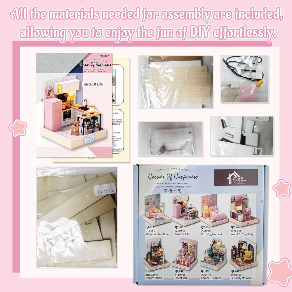 Flever decorations with fabric and printed paper for charming detailing
