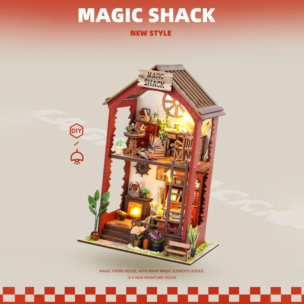 Flever dollhouse kit fabric and paper decorations create cozy touches.