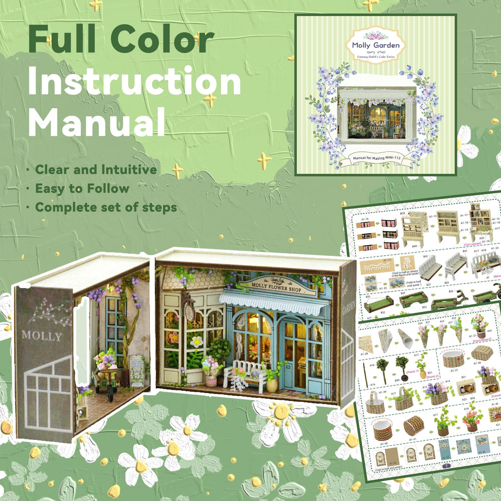 Flever Molly Garden dollhouse kit electronic switch enables interactive lighting
