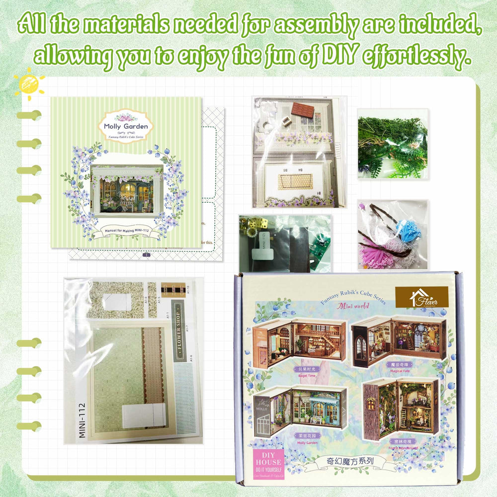 Flever Molly Garden dollhouse kit detailed interiors and furniture for immersive crafting