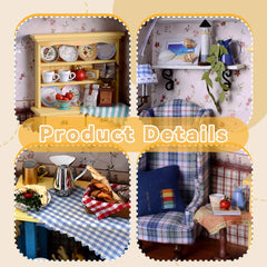 Flever dollhouse furniture closeup reveals tiny authentic pieces.