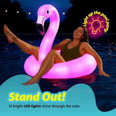 Floatify Flamingo pool float adult size 43 inches for lounging.