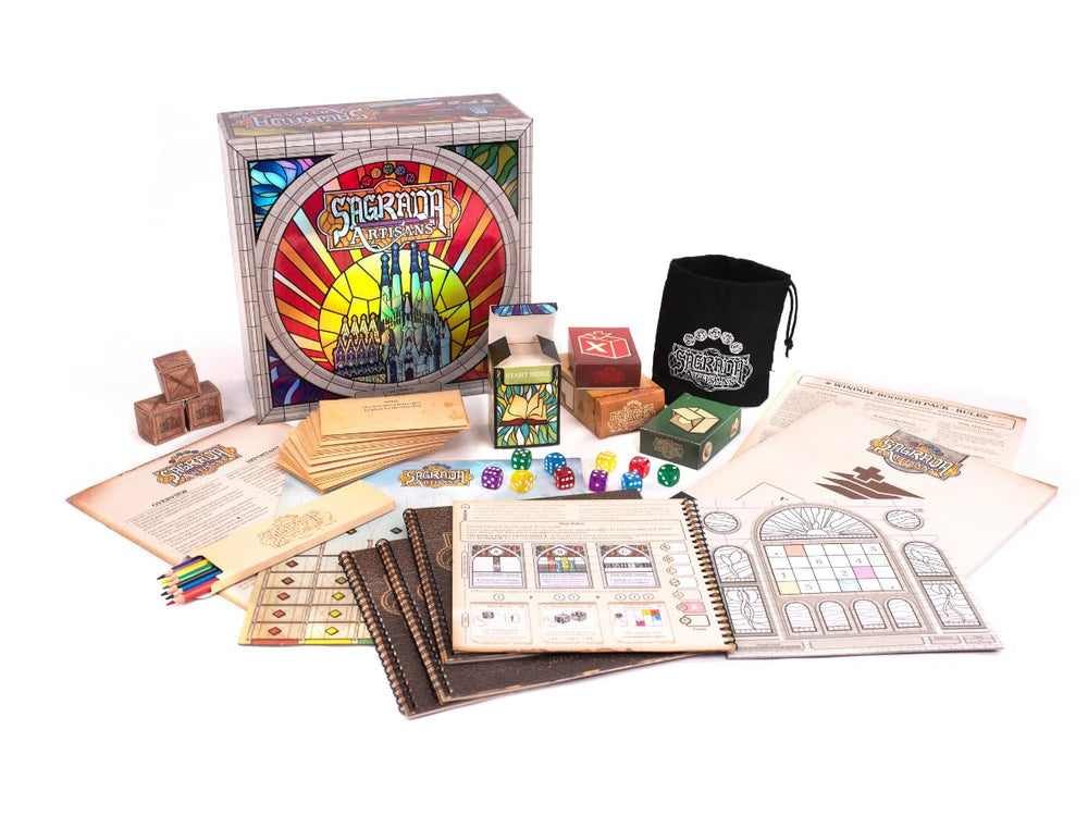 Floodgate Games Sagrada Artisans board layout highlights drafting and tactical planning.