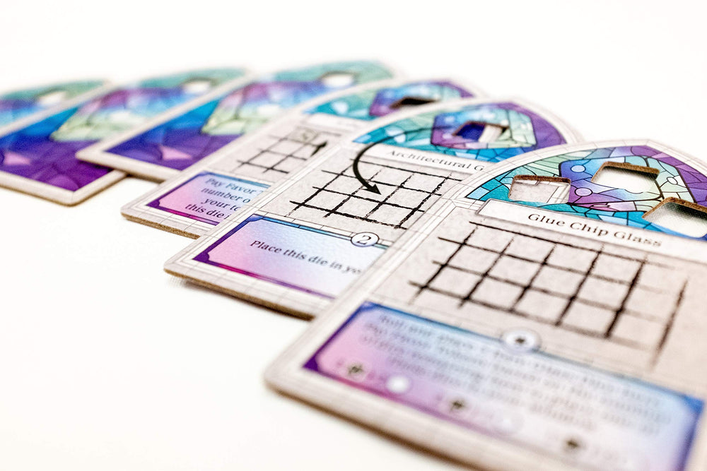Floodgate Games Sagrada: Passion Expansion components showcase colorful tiles enhancing strategic play.