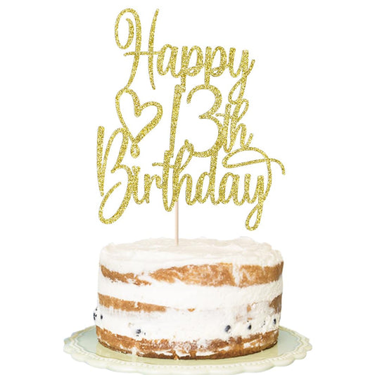 Florcmet gold glitter 13th birthday cake topper adds festive sparkle to cakes.