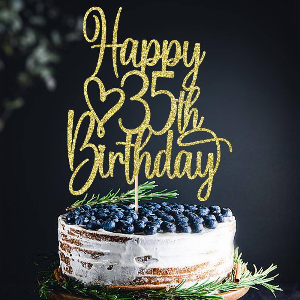 Florcmet 35th birthday topper—glitter detail catches light for photo-worthy moments.
