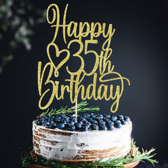 Florcmet 35th birthday topper—glitter detail catches light for photo-worthy moments.