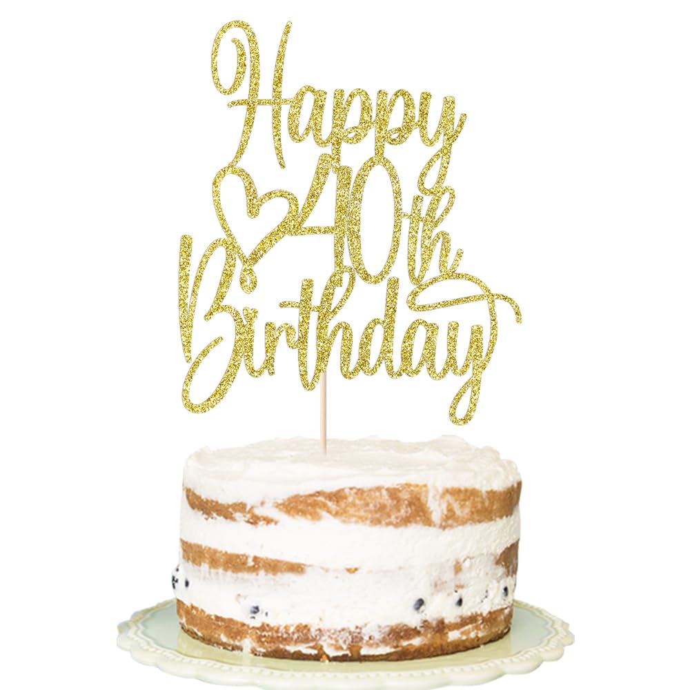 Florcmet Gold Glitter Happy 40th Birthday Topper on cake adds festive shine.