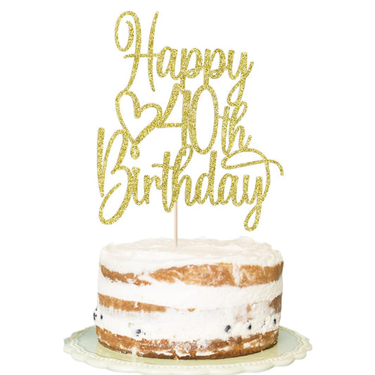 Florcmet Gold Glitter Happy 40th Birthday Topper on cake adds festive shine.