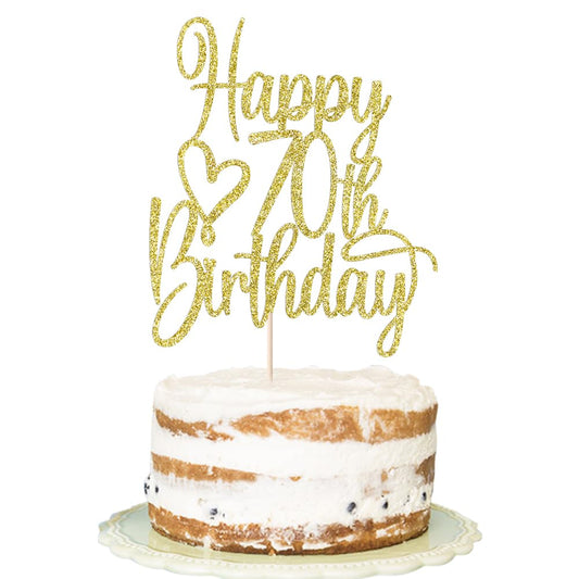 Florcmet gold glitter 70th birthday cake topper on a cake for celebration