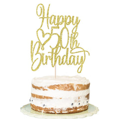 Florcmet gold glitter 50th birthday topper on cake for festive display