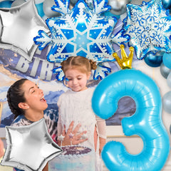 Florisland blue snowflake balloons brighten Frozen themed photo areas