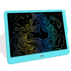 FLUESTON LCD writing tablet front view blue with large drawing area for kids' creativity