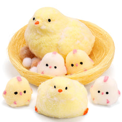 FlufiFiea 6Pcs Taba squishy chicks set for desk stress relief and focused study.