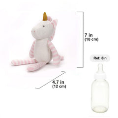 FLUFFYFUN pink unicorn plush side view emphasizing gentle material for sensitive skin