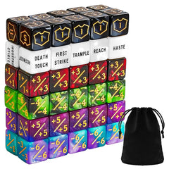 Flvdierd MTG keyword dice showing haste and first strike for combat tracking.