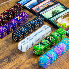 Flvdierd MTG keyword dice for indestructible and death touch counters.