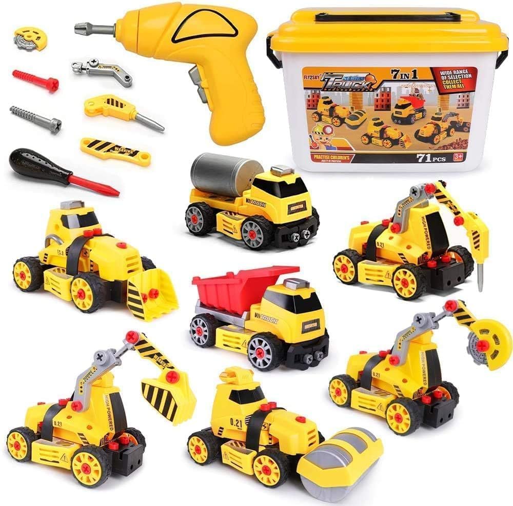 FLY2SKY 7-in-1 take apart truck with drill for imaginative engineering play.