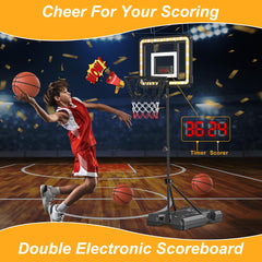 Flybakiz adjustable-height hoop supports kids as they grow and learn.