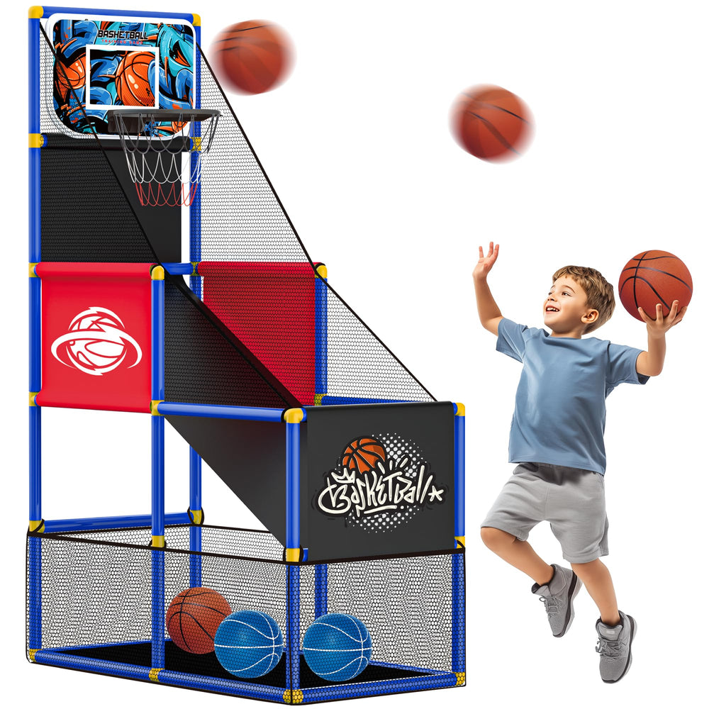Flybakiz adjustable hoop side-mount backboard enabling easy toddler-height swishes