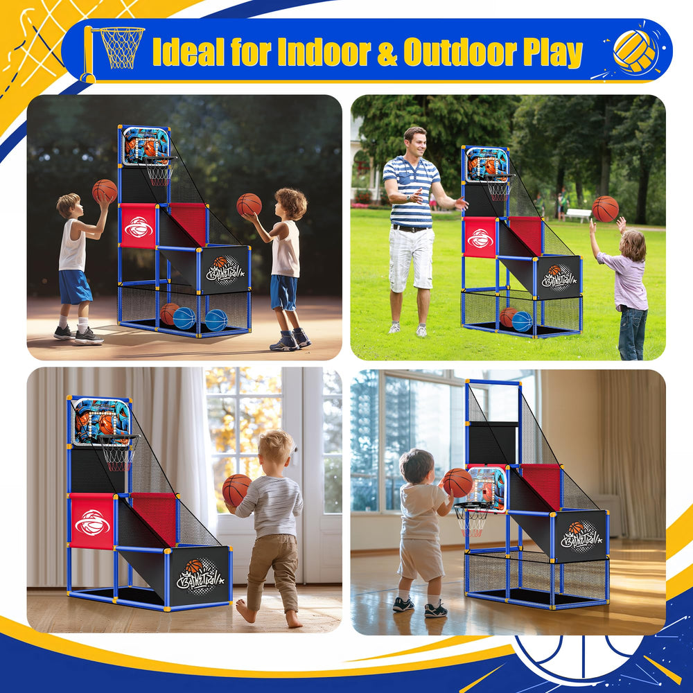 FlyBakiz arcade hoop mesh basket keeps balls in play and easy pickup.