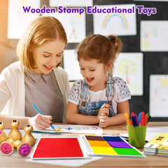 Flycoost wooden stamps feature safe, non-toxic wood and easy-grip handles for kids.