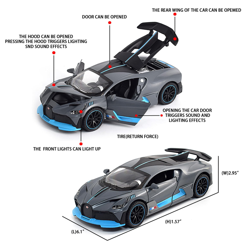 FLYKIRIN Bugatti Divo grey headlights lighting up during pull-back action