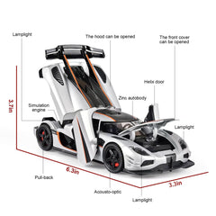 FLYKIRIN Koenigsegg One 1/32 light and engine sound features enhance play experiences.