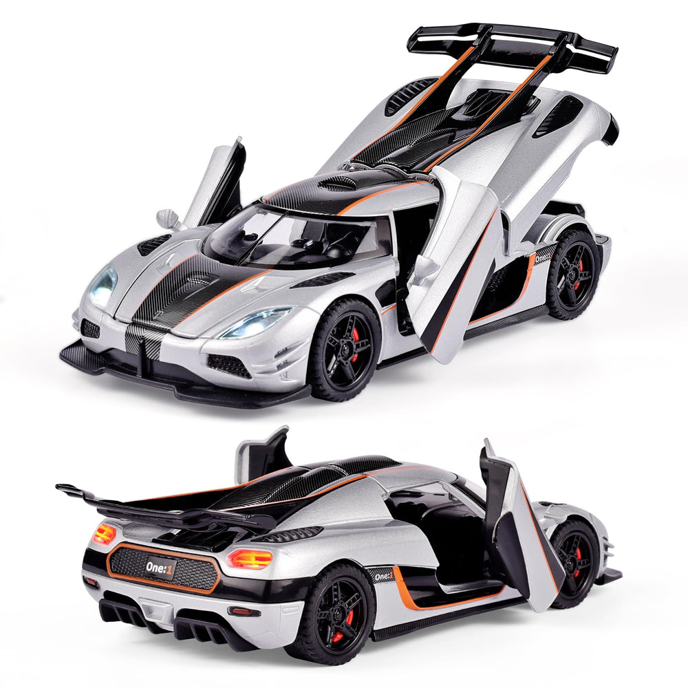 FLYKIRIN Koenigsegg One 1/32 top view highlights compact size for collection.