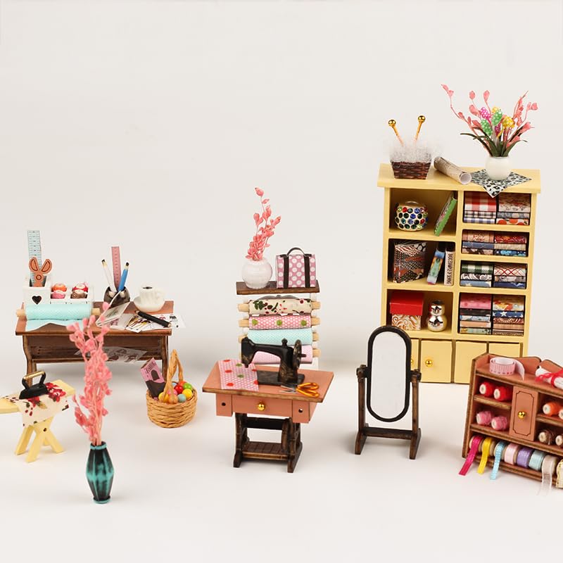 FLYNOVA Dollhouse kit includes realistic furniture pieces for scene building.