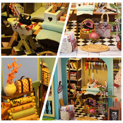 FLYNOVA Tailor Shop dollhouse assembly in progress with precise wooden parts.