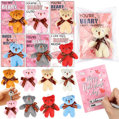 FLYSNK 28-pack bears and cards set for classroom Valentine's exchanges