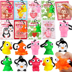 FLYSNK 28-pack valentines cards with animal keychains for fun classroom gifting.