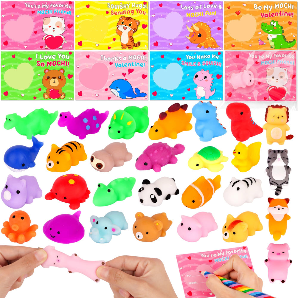 FLYSNK valentines cards with mochi squishies bundle for classroom exchanges and smiles.