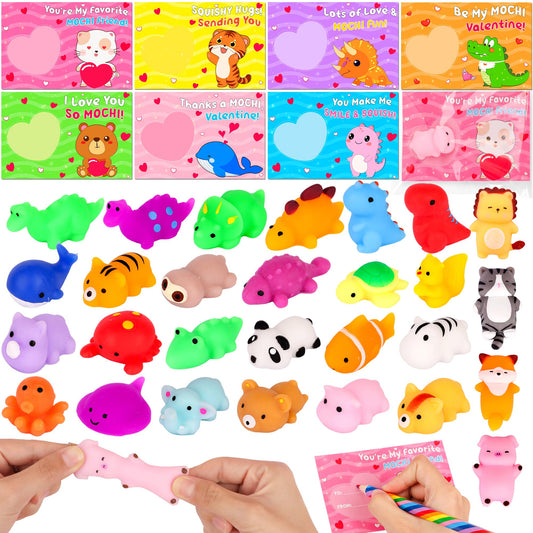 FLYSNK valentines cards with mochi squishies bundle for classroom exchanges and smiles.