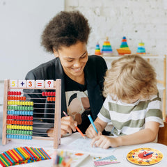 Flzoaveus abacus with card slot displays equations beneath beads for interactive learning.