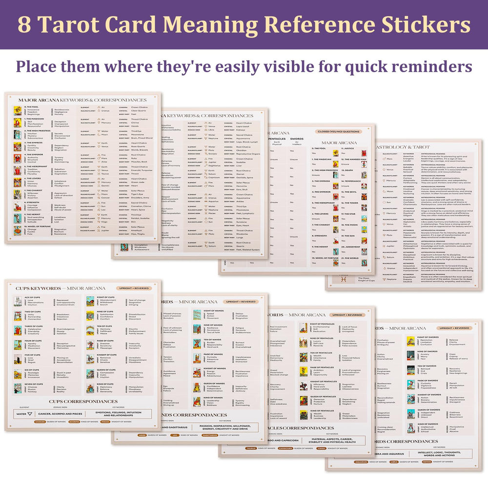 Fofeadm tarot stickers with 8 cheat sheets included for beginners