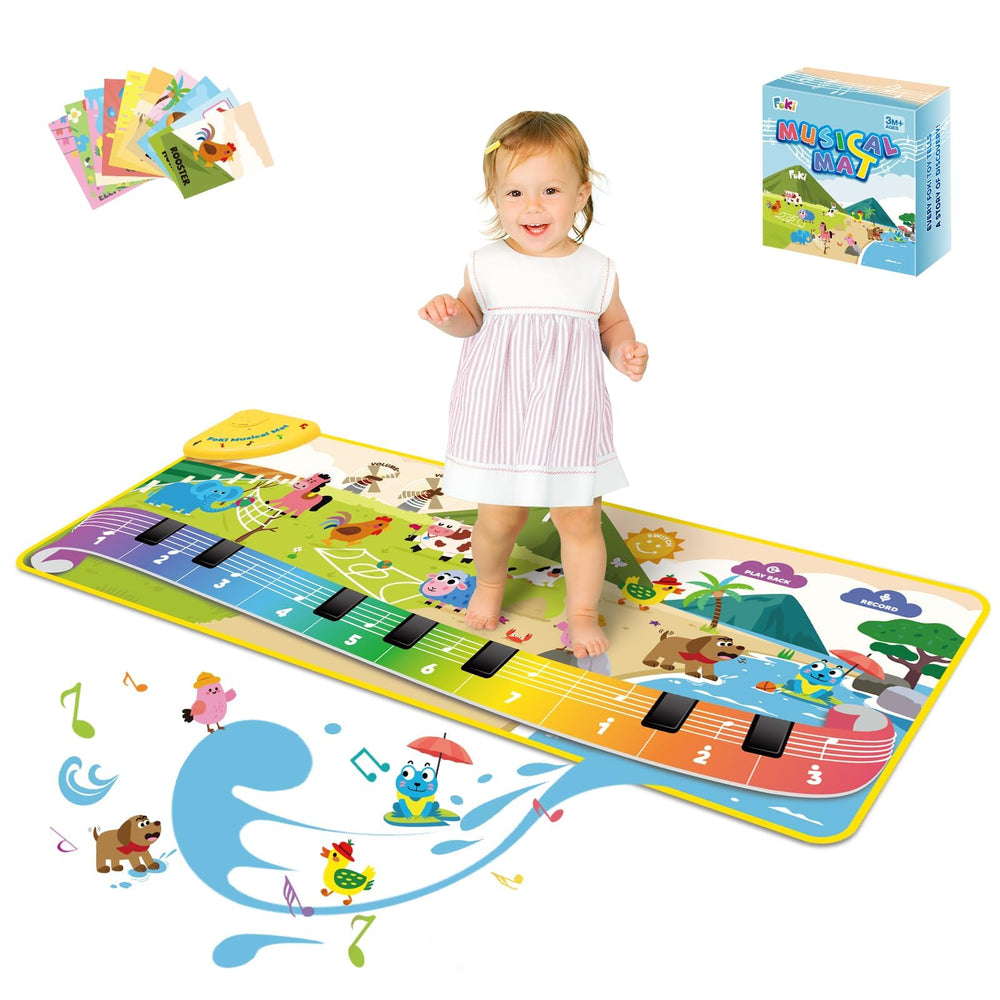 Foki toddler floor piano mat with bright colors and large keys promoting motor skills.