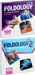 Foldology 1&2 combo pack cover showing a portable origami puzzle set for travel.