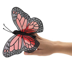 Folkmanis Mini Monarch Butterfly finger puppet with silk screened wings for lifelike storytelling.