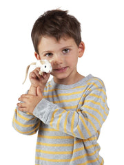 Folkmanis Mini White Mouse Finger Puppet staged for classroom performances.
