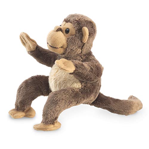 Folkmanis monkey finger puppet on finger enables expressive stage storytelling.