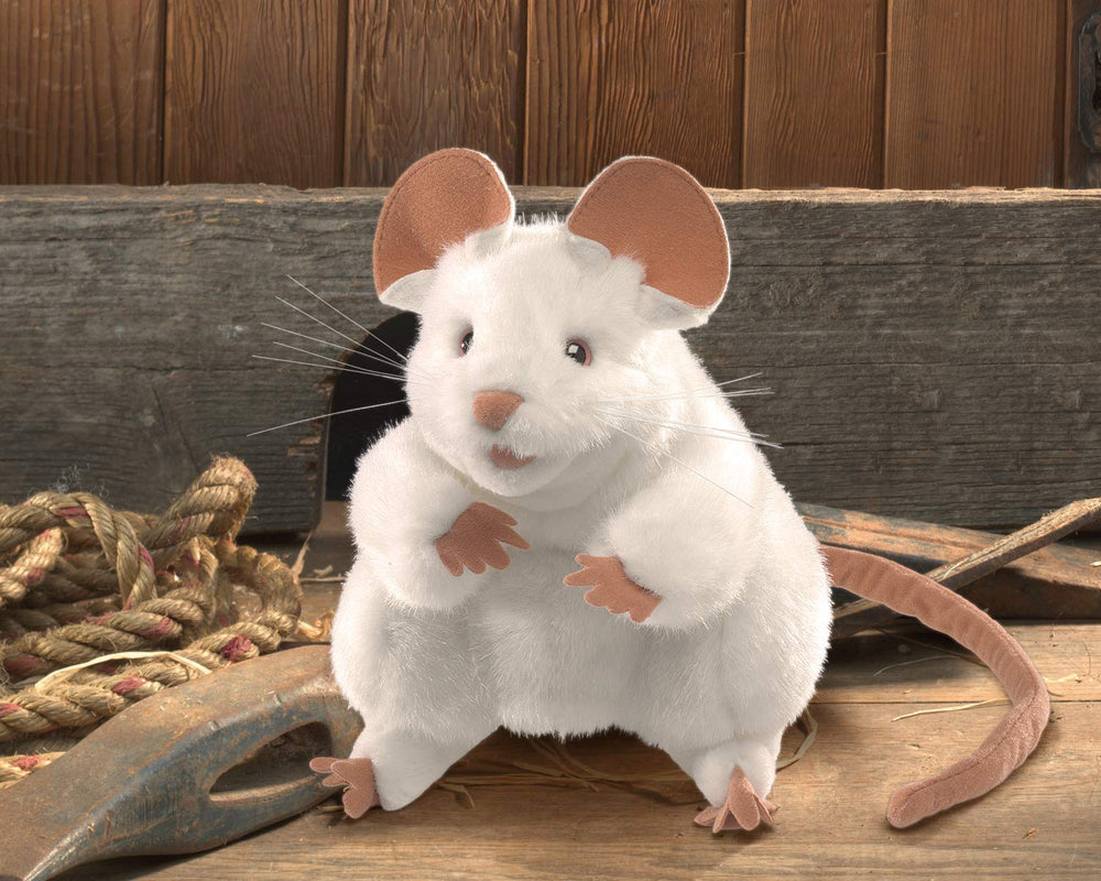 Folkmanis Mouse Hand Puppet White hand control for interactive theater.