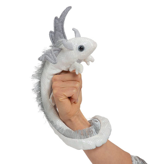 Folkmanis Pearl Dragon Wristlet Puppet front view for storytelling and cosplay