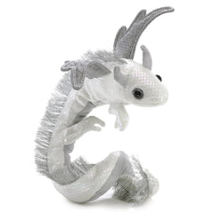 Folkmanis Pearl Dragon Wristlet Puppet side angle showing wearable puppet jewelry
