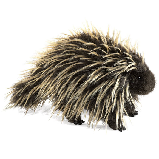 Folkmanis porcupine hand puppet front view with quill-like detailing for stage performance