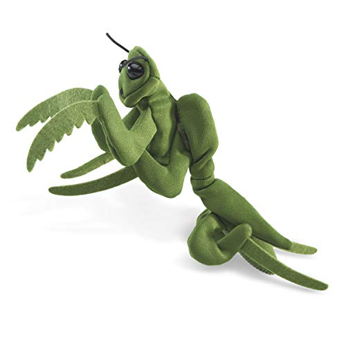Close-up of Folkmanis praying mantis detailing and lifelike features