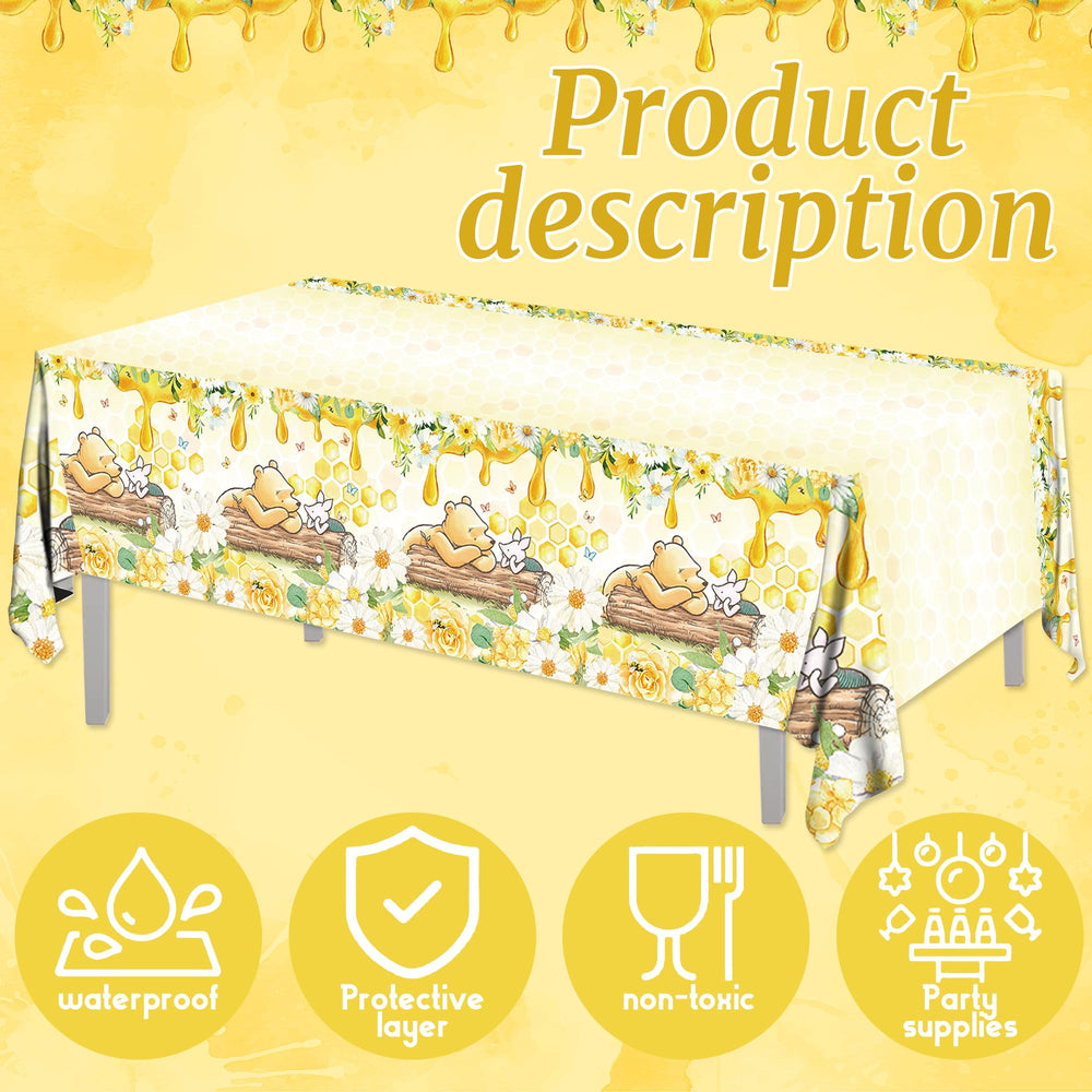FOLNESH disposable tablecloth for easy cleanup after party with Winnie Bear design.