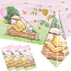 FOLNESH pink classic bear tablecloth covers baby shower tables and protects against spills.
