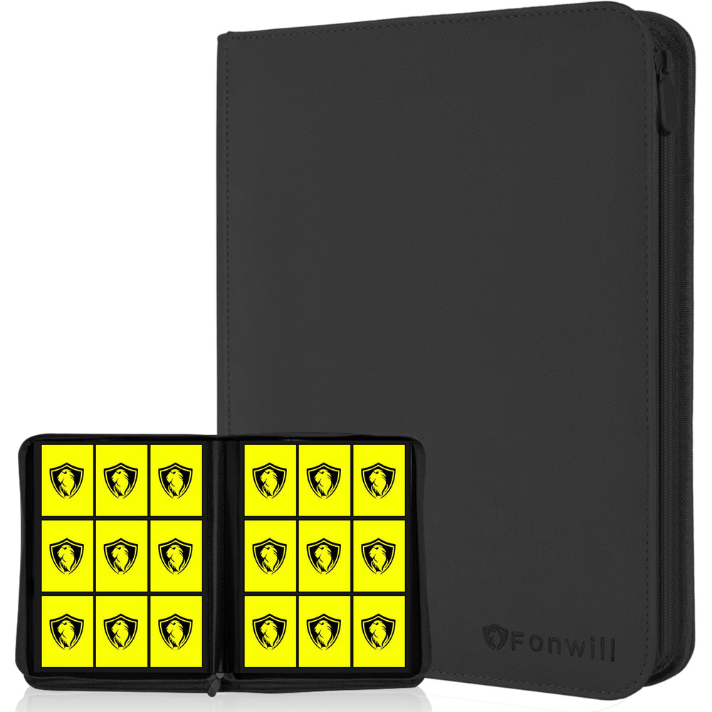 Fonwill 9-pocket binder front cover protecting cards with durable PU leather.